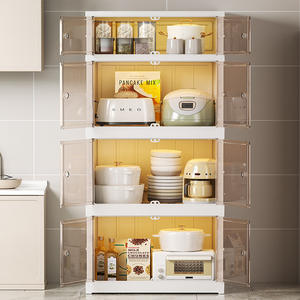 Tianhui Multi Layer Plastic Storage Cabinet Foldable Dustproof <b>Kitchen</b> <b>Organizer</b> With Doors <b>For</b> Dishes And Pantry Items - Product Image 4