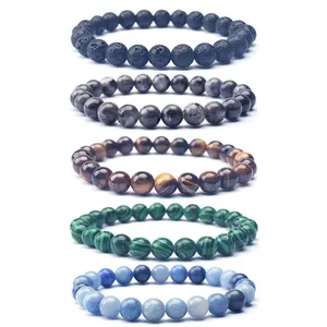 Wholesale 8 mm Healing Natural Stone Crystal Beads Stretch Jewelry Handmade Gemstone Lava Bracelets for Women and Men