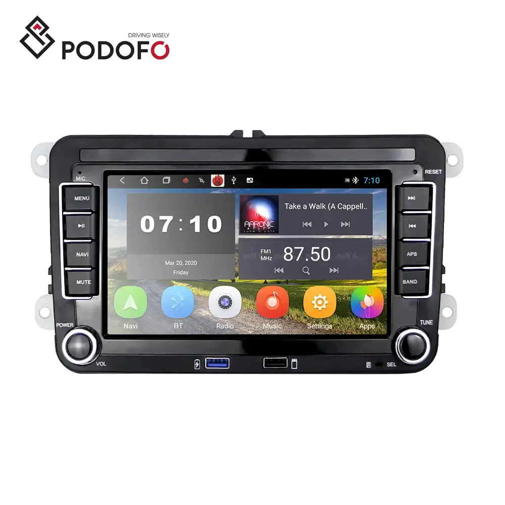 Podofo Radio Video Mobil Android 10, 7 "Autoradio WIFI GPS USB Depan untuk VW/Skoda/Seat/Octavia/Golf 5/6/Touran/Passat B6/B7/Jetta