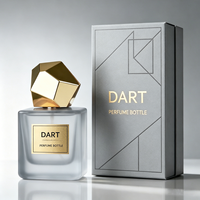 Flacons de parfum carrés en verre de luxe de 30 ml et 50 ml avec bouchon doré géométrique, couleur personnalisée et boîte d'emballage disponibles