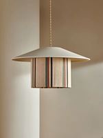 Lampe suspendue moderne de luxe faite à la main en corde tressée à rayures, abat-jour en cordon, style mi-siècle, pour projet hôtelier et décoration de salon