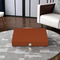 Sonny Ensemble de backgammon en cuir marron de luxe 13 pouces avec logo personnalisé pour enfants