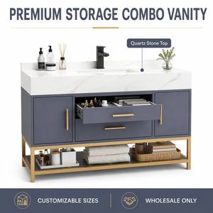 Meuble <span class=keywords><strong>de</strong></span> <span class=keywords><strong>salle</strong></span> <span class=keywords><strong>de</strong></span> <span class=keywords><strong>bain</strong></span> moderne et étanche avec plan <span class=keywords><strong>de</strong></span> travail en quartz et vasque simple pour petits appartements - Product Image 5