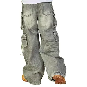 Cao guality nhà sản xuất Heavyweight cổ điển phai mờ rửa vá sờn baggy Dune 15 denim jeans người đàn ông tùy chỉnh xếp chồng lên nhau jeans