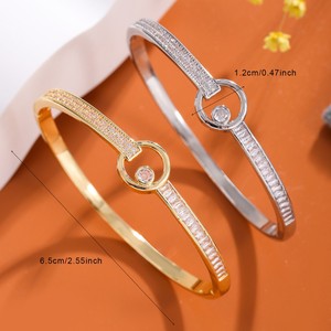 Concentric Circle <b>Copper</b> <b>Bangle</b> With Zircon Gold And Silver Geometric Minimalist Style Fashion Jewelry Gift For Unisex - Product Image 2