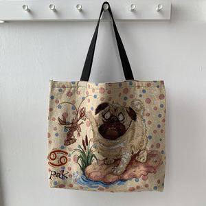 Vintage <b>Canvas</b> Tote Bag With Cat Printing For Women Shopping Bag All Seasons Style - Product Image 5