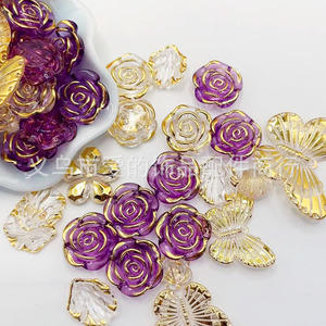 Perles en acrylique en forme de fleur avec feuille d'or pour pinces à cheveux, accessoires de fête, perles dispersées, haute qualité, Yiwu, été 2024 - Product Image 2