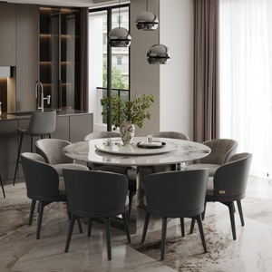 Tavolo da pranzo rotondo in marmo di lusso <span class=keywords><strong>NOVA</strong></span> luce sedie Set 8 posti moderno Hotel <span class=keywords><strong>mobili</strong></span> sala da pranzo <span class=keywords><strong>tavoli</strong></span> con gambe in metallo nero - Product Image 2