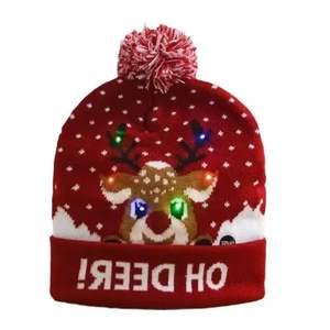 Chapeaux de Noël à LED Casquette en tricot avec poche cachée et interrupteur facile Acrylique chaud pour les promenades nocturnes Bonnets d'hiver personnalisés - Product Image 5