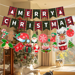 Christmas Banners <b>Paper</b> <b>Wall</b> Hanging Decor Set Traditional Holiday Garlands With Holly Print 6 Color Christmas Theme - Product Image 1