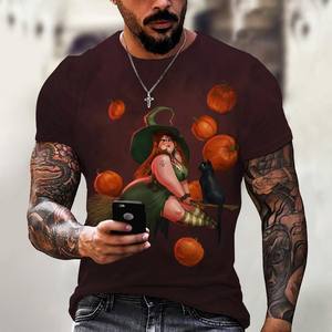 Camiseta de Halloween con Estampado 3D de Bruja para Hombre, Manga Corta, Corte Regular, Impresión Digital, Jersey de Poliéster, Diseño Negro - Product Image 2