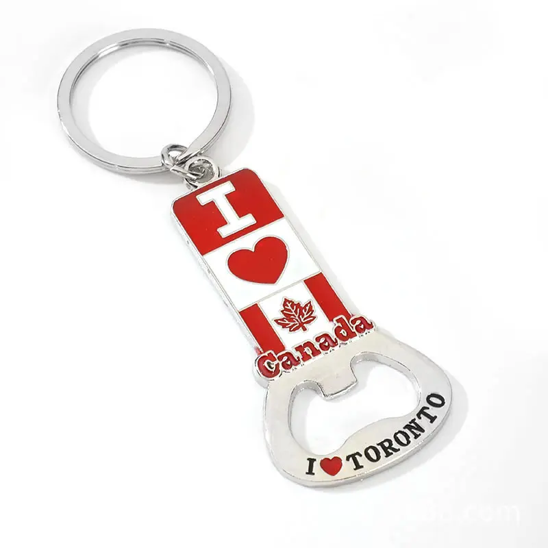 Fábrica Personalizado Canadá País Maple Keychain Eu amo Canadá Bandeira Lembranças Abridor de Garrafas Key Chain para Gift Stores