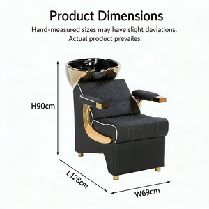 Sillón de Lavado de Cabello Moderno Negro y Dorado para Salón, Semicómodo, con Estructura de Aluminio y Lavabo de Cerámica, Mueble de Salón - Product Image 4