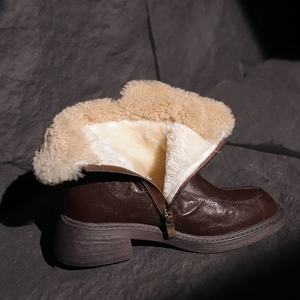 Nouvelles bottes à lacets latéraux en peau de mouton imperméables antidérapantes en couleur unie décontractées chaudes à la mode polyvalentes pour femmes - Product Image 3