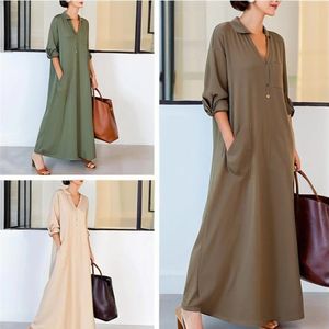 Retro Large Fashion Women's Adult Casual Long-Sleeved Striped Cotton Polyester <b>Dress</b> No Brand Made in <b>China</b> - Product Image 2