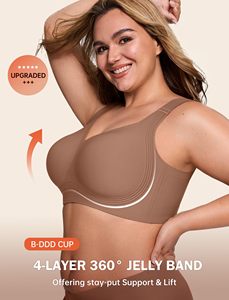 Sujetador sin costuras con tiras de gel de alta sujeción, de nailon y elastano, antideslizante, para senos grandes, uso diario para damas - Product Image 2