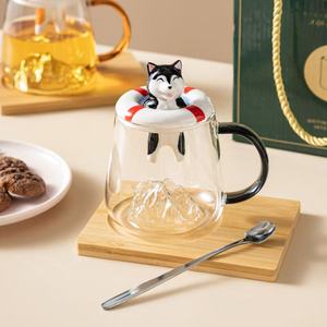 Tazze di <span class=keywords><strong>tazza</strong></span> di vetro <span class=keywords><strong>cane</strong></span> 3D con coperchio cucchiaio Kawaii tazze di <span class=keywords><strong>tazza</strong></span> di caffè <span class=keywords><strong>tazza</strong></span> di tè Cupshe regalo personalizzato bicchieri per bevande tazze - Product Image 4
