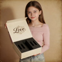 Échantillons de conception gratuits – Boîte rigide de luxe style livre en papier, finition mate, gaufrage personnalisé, insert en mousse EVA, fermeture magnétique crème – Livraison en 1 jour