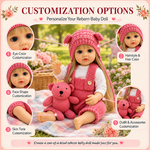 BAkwbwBY Muñeca <span class=keywords><strong>Reborn</strong></span> 22 Pulgadas Caucásica Cabello Liso Conjunto Tejido Rosa Gorro de Oso Realista Suave OEM Mayorista - Product Image 4