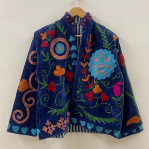 Blue Suzani TNT <b>Velvet</b> <b>Womens</b> Bomber Jacket Winter <b>Coat</b> Quick Dry Breathable Bridesmaid Gift Ethnic Fashion Clothing B2B - Product Image 4