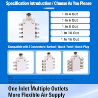 Collecteur de distribution sous vide JD 4, 6, 8, 10, 16 voies, raccord pneumatique, entrée M10, ports M5, aluminium anodisé usiné CNC