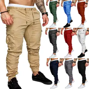 Pantaloni sportivi Casual da uomo di alta qualità pantaloni con coulisse in lino kaki elasticizzati Multi tasche pantaloni Cargo da uomo