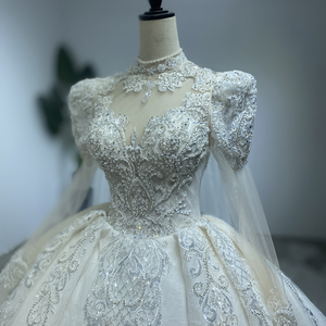 Heavy-Duty Luxury Wedding Shawl <b>Yarn</b> Shiny Puff Shoulder Long-Sleeved Ball Gown French Wedding Dress Wm03 - Product Image 6