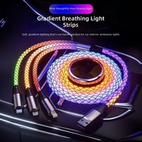 Câble de charge rapide 3-en-1 RGB LED 66W 6A Type-C/Micro USB avec conducteur en cuivre pur et blindage tressé pour téléphones mobiles