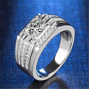 Fast Shining Herren dreireihiger Diamantring 2 Karat Moissan ite Trendy Atmosphere mit dominantem Gentlemen's Style - Product Image 2