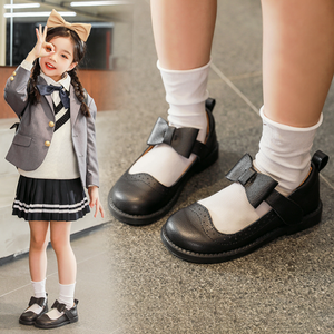 Zapatos Escolares para Niños al por Mayor, Zapatos Planos de Cuero Genuino con Lazo Negro - Product Image 2