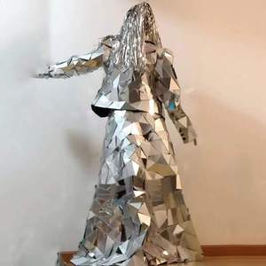 Traje de Espejo para Cosplay, Disfraz de Baile, Ropa de Fiesta, Vestido de Espejo para Discoteca, Traje de Robot Plateado para Mujer - Product Image 2