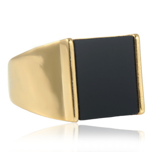 yunnique <b>Men's</b> Square <b>Black</b> Stone <b>Ring</b> Steel Gold Geometric Bezel Setting Gift Jewelry - Product Image 5