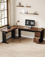 Bureau de direction avec tiroirs et classeur, grand poste de travail informatique en bois avec rangement pour bureau à domicile, finition marron