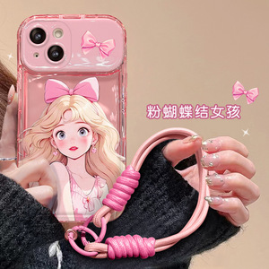 Dessin animé fille impression caméra miroir support main <span class=keywords><strong>corde</strong></span> TPU housse de téléphone portable pour <span class=keywords><strong>Iphone</strong></span> 17 X Xr XS <span class=keywords><strong>11</strong></span> 12 13 14 15 16 Pro Max - Product Image 3