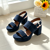 Nouvelles sandales compensées bleu foncé pour femme, antidérapantes, à bout ouvert, double bride à boucle, imperméables, légères, pour l'été, chaussures quotidiennes élégantes