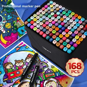 ชุดปากกามาร์คเกอร์กันน้ำ 168 สี สำหรับงานศิลปะ กราฟฟิตี ชนิดน้ำมัน หัวตัดเฉียง สำหรับเขียนบนแผ่นซีดี ขนาดกลาง พร้อมหัวพลาสติกขนาด 0.5 มม. - Product Image 1