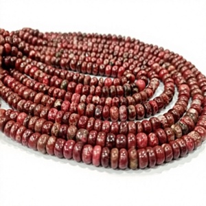 Cuentas de Rodonita Natural en Forma de Rondelle, Lisas, de 6mm, Vendidas por Hilo de 8 Pulgadas de Largo - Product Image 1