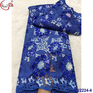 Occhiello quadrato in maglia di poliestere/Nylon metallizzato organico in maglia Lisami di lusso blu/viola con paillettes maglia Tulle ricamo sera - Product Image 3