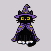 Broche en émail Magician Black Cat, mignonne broche sorcière, épingles de revers, badges pour sacs à dos, accessoires vestimentaires, bijoux de mode, cadeau