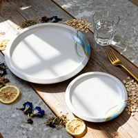 Bleu Jaune Couleur Contrastée Ins-Style Design Assiette À Dîner Vaisselle À Manger De Luxe Pièce Maîtresse Plat Léger Anti-Déversement
