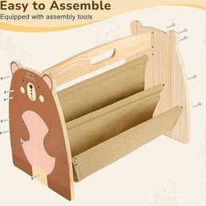 Étagère à livres pour enfants en bois, style Montessori, pour <span class=keywords><strong>chambre</strong></span> de bébé, étagère double face avec 4 niveaux et poches profondes - Product Image 5