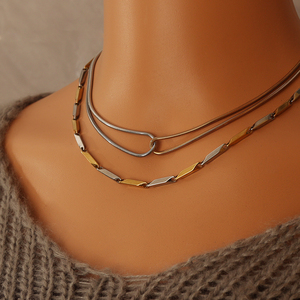 Herren Barley corn Mode Halsketten Dual Tone Geometric Massive Chain Halsketten für Männer Frauen Edelstahl Statement Frauen Geschenk - Product Image 6