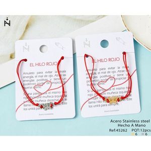 Bracciale in acciaio inossidabile con farfalla PULSERA 12 pezzi Amuleto fatto a mano con filo rosso per protezione e fortuna - Product Image 1
