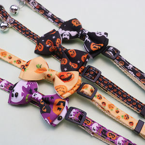 Feliz Halloween gato <span class=keywords><strong>Collar</strong></span> con campana Bowknot cachorro gatito <span class=keywords><strong>collar</strong></span> ajustable hebilla de seguridad Correa Chihuahua pajarita suministros para mascotas - Product Image 3