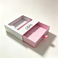 Boîte cadeau personnalisée avec logo, fenêtre en PVC, boîte rigide en papier rose, emballage pour bijoux, anneaux, cosmétiques, avec ruban, vente en gros