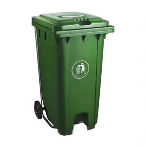 Lixeira de plástico 240L, lata de lixo com pedal para uso público, lixeira para reciclagem de parques e escolas