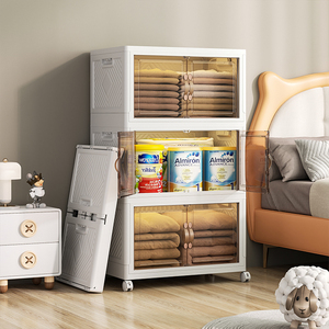 Vêtements en plastique bacs pliants boîte bureau chambre Transparent pliable Double <span class=keywords><strong>porte</strong></span> 5 étagères tiroirs armoire de rangement - Product Image 5