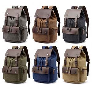 Sac à dos en toile vintage personnalisé en gros pour hommes, sac à dos à cordon avec fermeture à rabat, style hipster, sac à dos d'école - Product Image 2