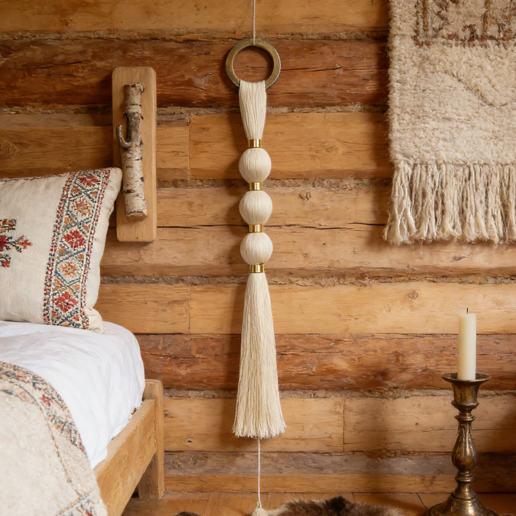 Factory Direct Ivory Macramé Tassel Wall Hanging Gold Accents Bulk Supply for Hotel Guesthouse Interior Decor · image 6
