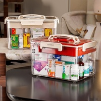 COIZY Boîte de Rangement Transparente Multicouche en Plastique PP pour Trousse de Premiers Secours avec Poignée et Couvercles, Organisateur de Médicaments Domestiques, Bacs de Rangement à Grille
